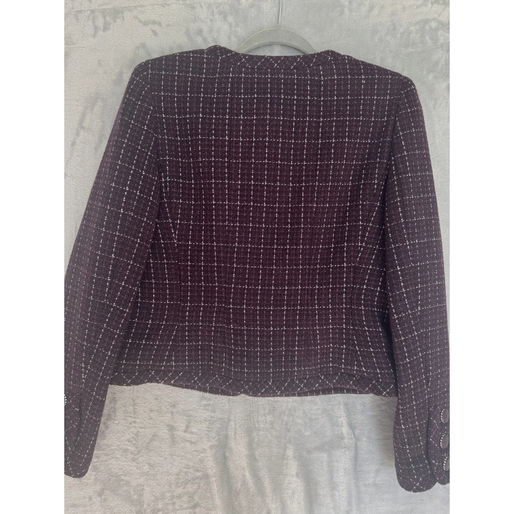 Chanel 02P Plum Purple Tweed Jacket Blazer CC Crystal Buttons FR 42 US 10 - Picture 9 of 12